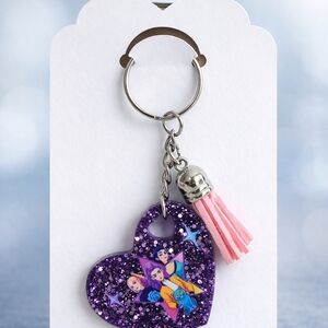 Purple Glitter Heart Keychain with Pink Tassel